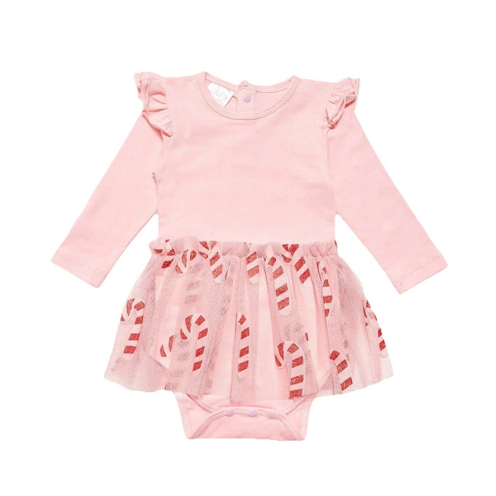 Sweet Wink Pink Candy Cane Tutu Bodysuit – Size 3-6M (Holiday Outfit)